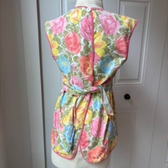 Vintage 70s handmade floral cobblers smock full apron - Picture 3 of 13